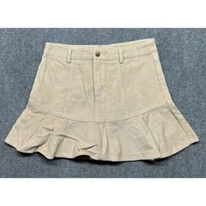 She & Sky Mini Skirt Womens M Beige Solid Corduroy Snap Zip High Waist New